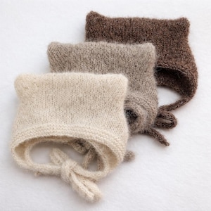 Newborn Baby Knit Hat, Alpaca Baby Bonnet, Photo Prop Baby Hat, Handmade Baby Gift