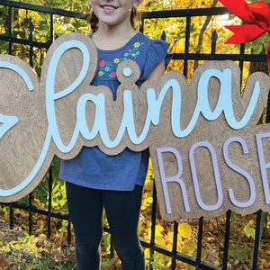 Grande cartello in legno con nome / cartello per cameretta dei bambini / cartello con nome per bambini in 3D a strati / cartello con nome personalizzato