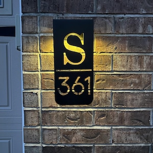 Metal Address Sign with Light / Modern Address Plaque / Custom Address Sign / Metal House Numbers / House Numbers / Personalized