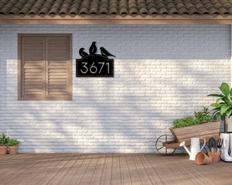 Letrero de número de casa personalizado / Letrero de dirección de pájaro / Arte de pared de metal / Letrero de dirección de metal / Decoración de pared / Regalo de inauguración de la casa / Arte de metal