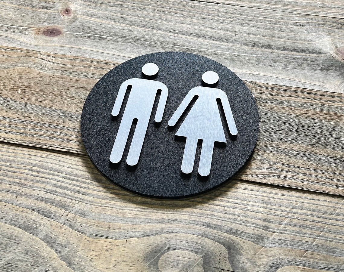 Round Restroom Sign / Modern Bathroom Sign / Restaurant Sign / Etsy