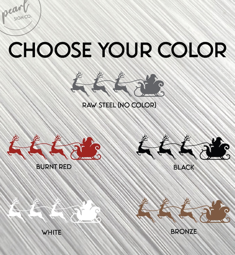 Puede incluir: Elige el color de tu silueta de metal de Pap&aacute; Noel y renos. Las opciones son acero en bruto, rojo quemado, negro, blanco y bronce.