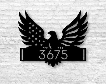 Letrero de dirección personalizado / Arte de pared de metal / Letrero de águila de metal / Decoración de pared / Regalo de inauguración de la casa / Letrero con bandera estadounidense