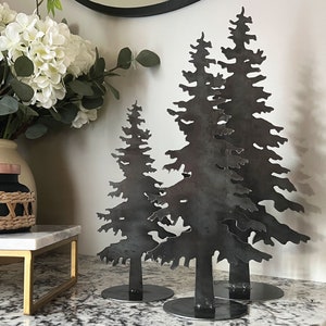 Árbol de hoja perenne de metal / Decoración rústica para repisa de chimenea / Árboles de Navidad / Arte de granja independiente / Letrero de metal