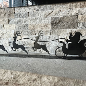 Santa Claus and Reindeer Decoration / Metal Christmas Decorations / Metal Holiday Decor / Freestanding Holiday Decoration / Metal Sign