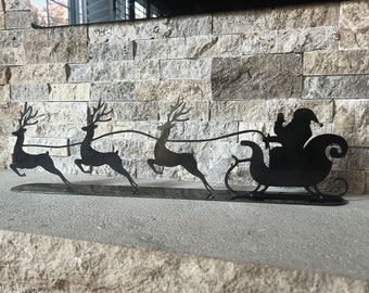 Santa Claus and Reindeer Decoration / Metal Christmas Decorations / Metal Holiday Decor / Freestanding Holiday Decoration / Metal Sign