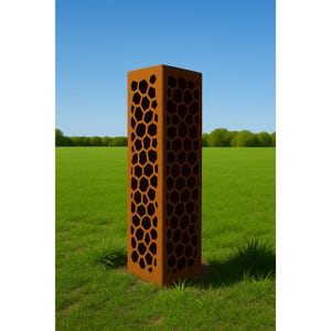Rusted Metal Garden Column | Rusted Honeycomb Garden Art | | Garden Decor | Rustic Sculpture Landscape Design | Outdoor Furniture and Decor