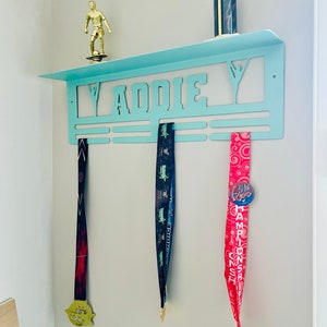 Custom Medal Hanger Display and Trophy Shelf - Medal Holder Custom Text 8 Rungs for Medals & Ribbons Medal Hanger Award Display