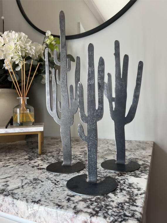 Rustic Metal Cactus / Southwest Home Decor / Freestanding Steel Cacti