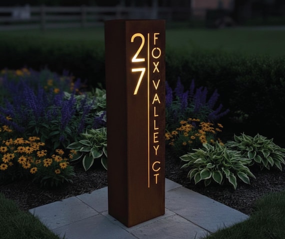 Metal Address Column / Metal Address Sign for House / Modern Metal Address Plaque / Metal Address Sign for Yard / Housewarming Gift