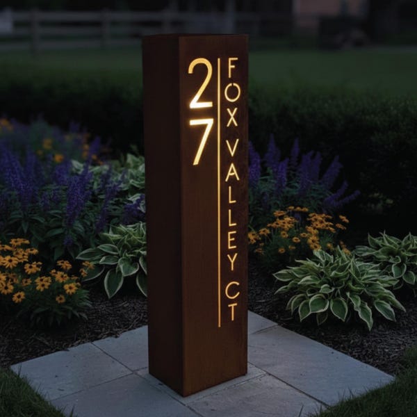 Columna de dirección de metal / Letrero de dirección de metal para casa / Placa de dirección de metal moderna / Letrero de dirección de metal para jardín / Regalo de inauguración de la casa