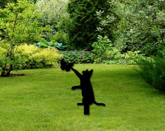Arte de metal para jardín / Estaca para jardín / Estaca para jardín de gato / Gato negro / Regalos para gatos / Regalo para amantes de los gatos / Decoración para gatos / Decoración de granja