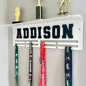 Custom Name Medal Hanger and Trophy Shelf - Medal Holder Custom Text 8 Rungs for Medals & Ribbons Medal Hanger Medal Display Award Gift