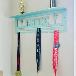 Custom Medal Hanger Display and Trophy Shelf - Medal Holder Custom Text 8 Rungs for Medals & Ribbons Medal Hanger Award Display