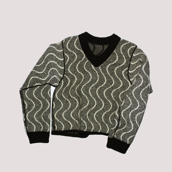 Omkeerbare grafische trui met V-hals damesmaat medium heren