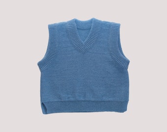 V-Neck Reversible Wool Sweater Vest / Sky Blue / Size UK 10 / EU 38