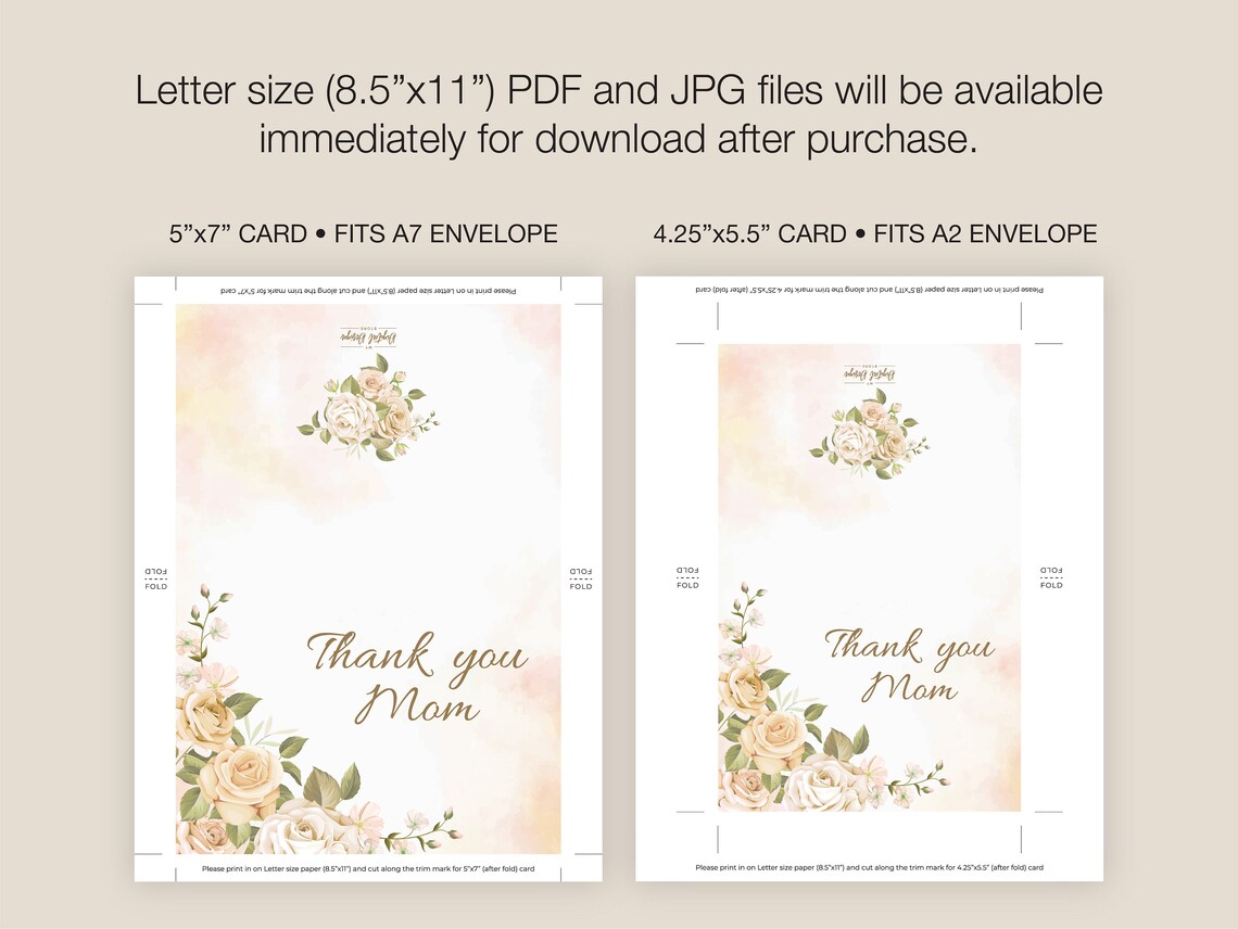 Printable Thank You Mom Card Digital Thank You Mom Card Etsy