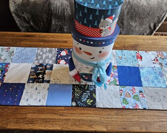 Grandma's Scraps Blue Christmas Table Runner
