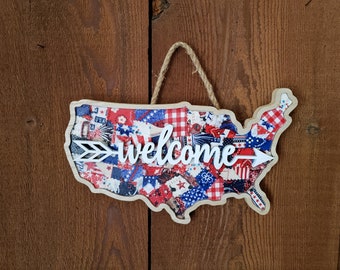 Patriotic Patchwork Welcome Sign