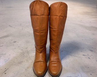 Vintage Thom McAn Boots Womens 8.5 Tall Brown Leather Riding Slouch Brazil