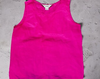 Camiseta sin mangas de seda 100% rosa fucsia para mujer, marca VTG Marguerite Li, talla M.