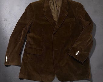Blazer vintage Calvin America in velluto a coste marrone, giacca sportiva con bottoni Dog Hunt, taglia 44R