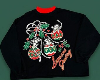 Vintage 1991 Variety Christmas Cats Ornaments Sweatshirt Season's Greetings XL