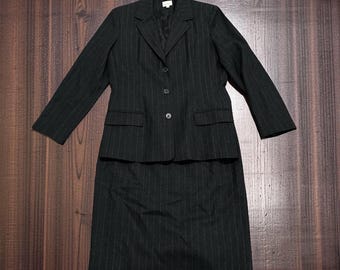 Traje de falda a rayas finas de 2 piezas, 100% lana, estilo vintage de Neiman Marcus, talla 12.