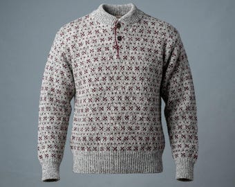 Vintage Pinnacle Sweater Mens Large Gray Maroon Knit Henley Mock Neck USA Made