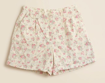 Vintage Lauren Ralph Lauren shorts met bloemenprint en plooien, hoge taille, damesmaat 8, katoen