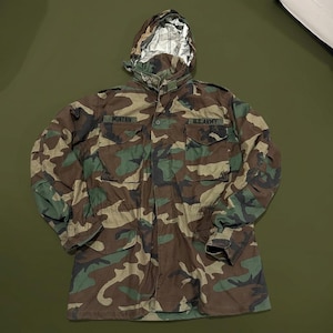 Vtg 1983 US Army M65 Field Jacket Medium Long Woodland Camo Winfield Coat 80s