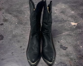 Vintage Capezio L380 Black Leather Western Cowboy Boots Metal Toe Tip Women 8 M