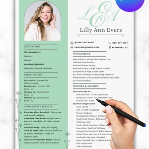 Sorority Resume Template, Sorority Rush Packet, Customizable Sorority Resume, Green Resume with Photo, Social Resume, Sorority Recruitment