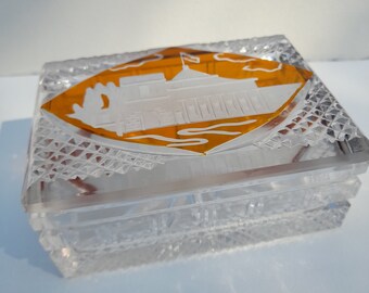 Antique 1890s Bohemian hand cut Crystal Trinket Box.