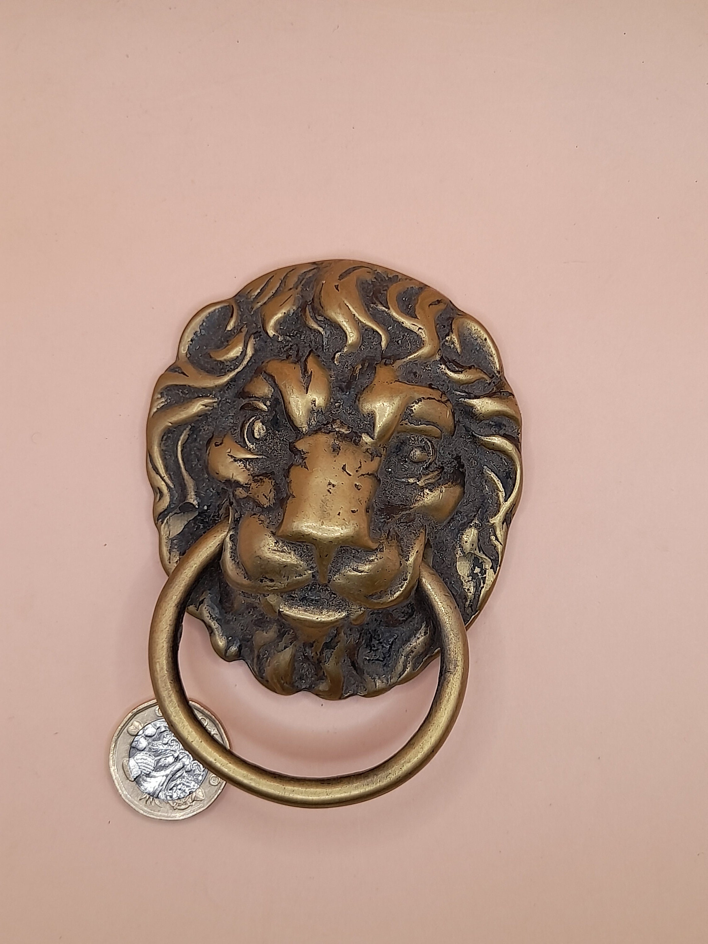 Antique Brass Lions Head Door Pull.