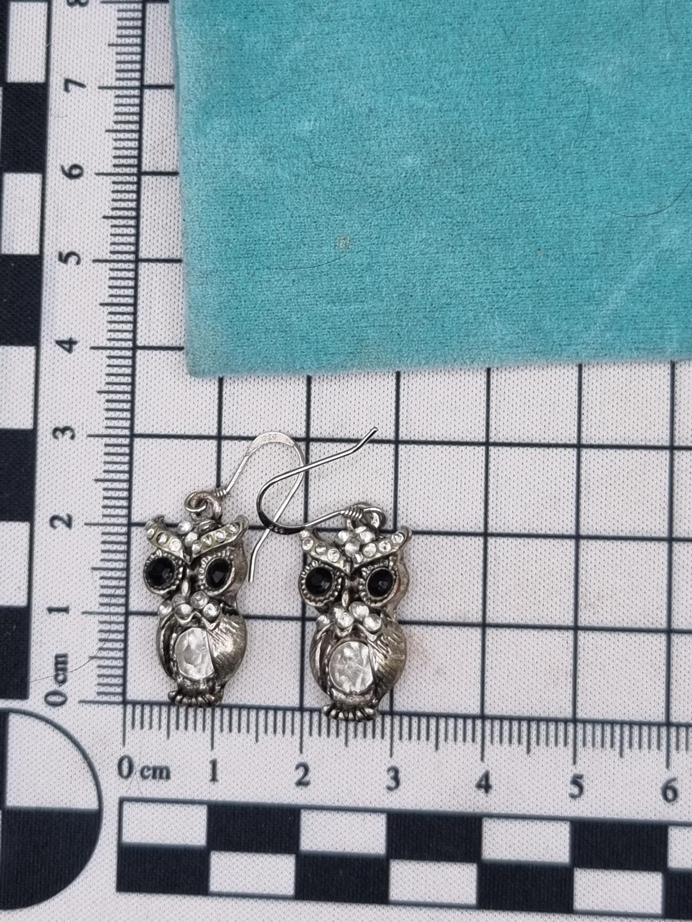 Vintage 925 Silver Owl Drop Earrings