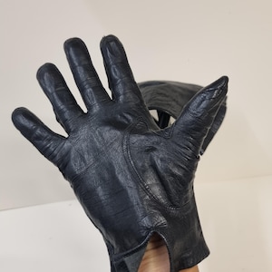 Vintage Französische Schwarze Damen 1930er bis 40er Jahre Lederhandschuhe.