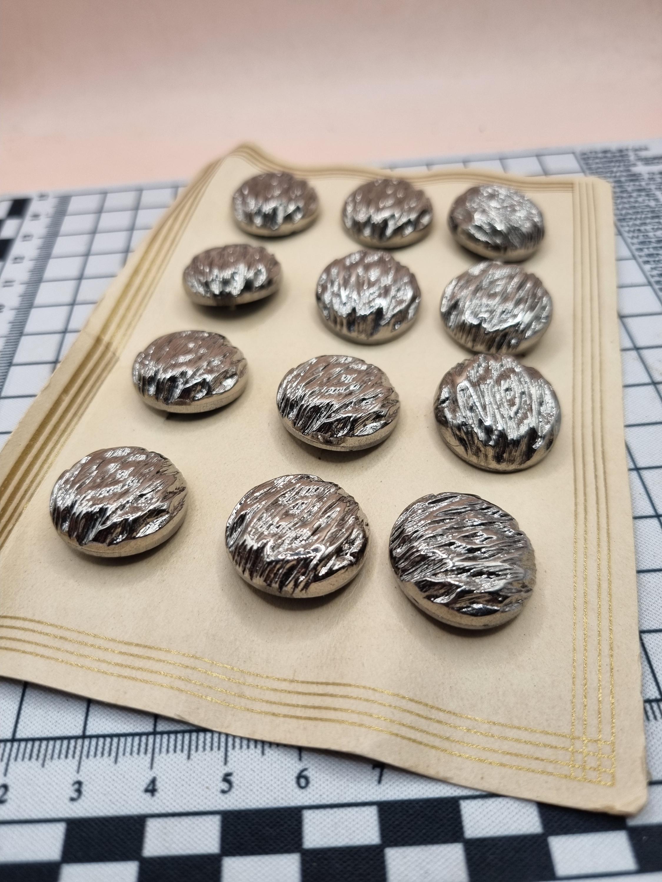 Art Deco Czechoslovakian Glass Buttons: Silver Colored, Set of 12