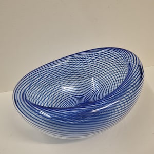 Vintage 1980s Designer J. Geci Cobalt Striped Eclipse Bowl.