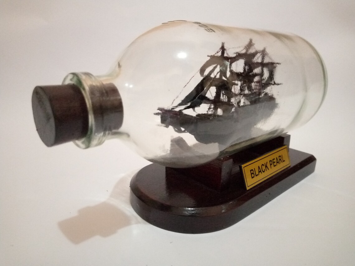 Black Pearl Pirate Ship in A Bottle Miniature Rare and Unique Etsy