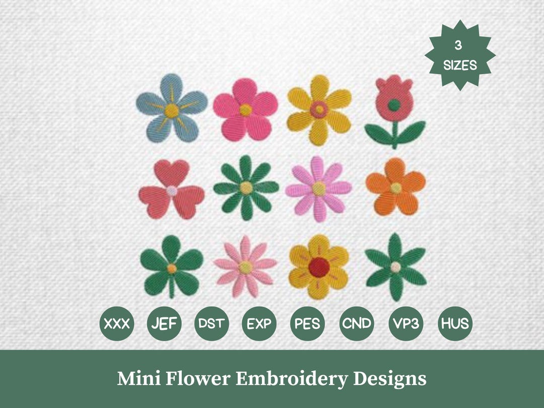 Mini Flower Embroidery Designs Bundle | 12 Floral Machine Embroidery ...