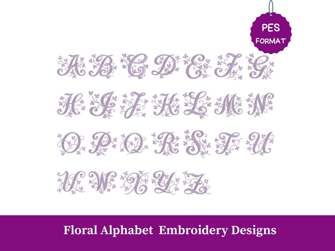 Floral Script Alphabet Embroidery Font A–Z, Elegant Floral Monogram ...