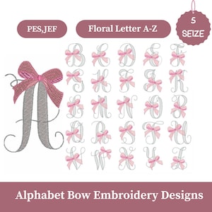 Alphabet Bow Floral Embroidery Designs A-Z | Monogram Frame Rose Wreath | 5 Sizes|Floral Letter Embroidery Pattern  ,Instant Download.