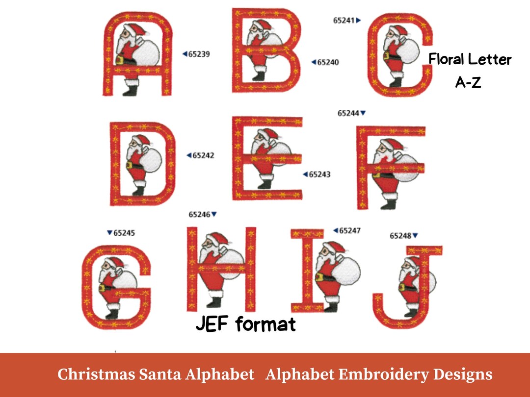 Christmas Santa Alphabet Embroidery Design A-Z | Santa Letters Machine ...