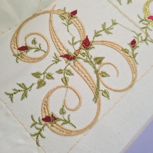 Fuente de bordado con monograma floral victoriano de la A a la Z, elegantes letras del alfabeto vintage, diseño de bordado a máquina con motivos florales ornamentados (archivos PES)