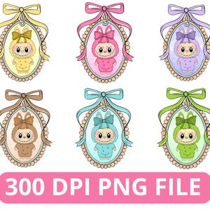 Labubu Bunny PNG SVG Bundle | Kawaii Character Clipart Set | Cute Pastel Animal Stickers | 6 Digital Download Files | 300 DPI Art for Cricut