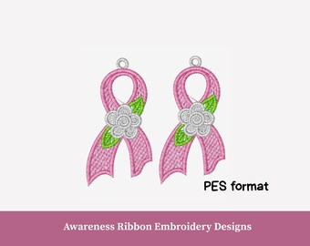 Floral Awareness Ribbon Embroidery design. Cancer Ribbon design. Awareness Ribbon Mini Embroidery. Ribbon embroidery design.