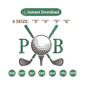 Golf Tee Monogram Embroidery Design, Split Letter Golf Ball, Golf Clubs Sport Embroidery File,4 Sizes, Instant Download