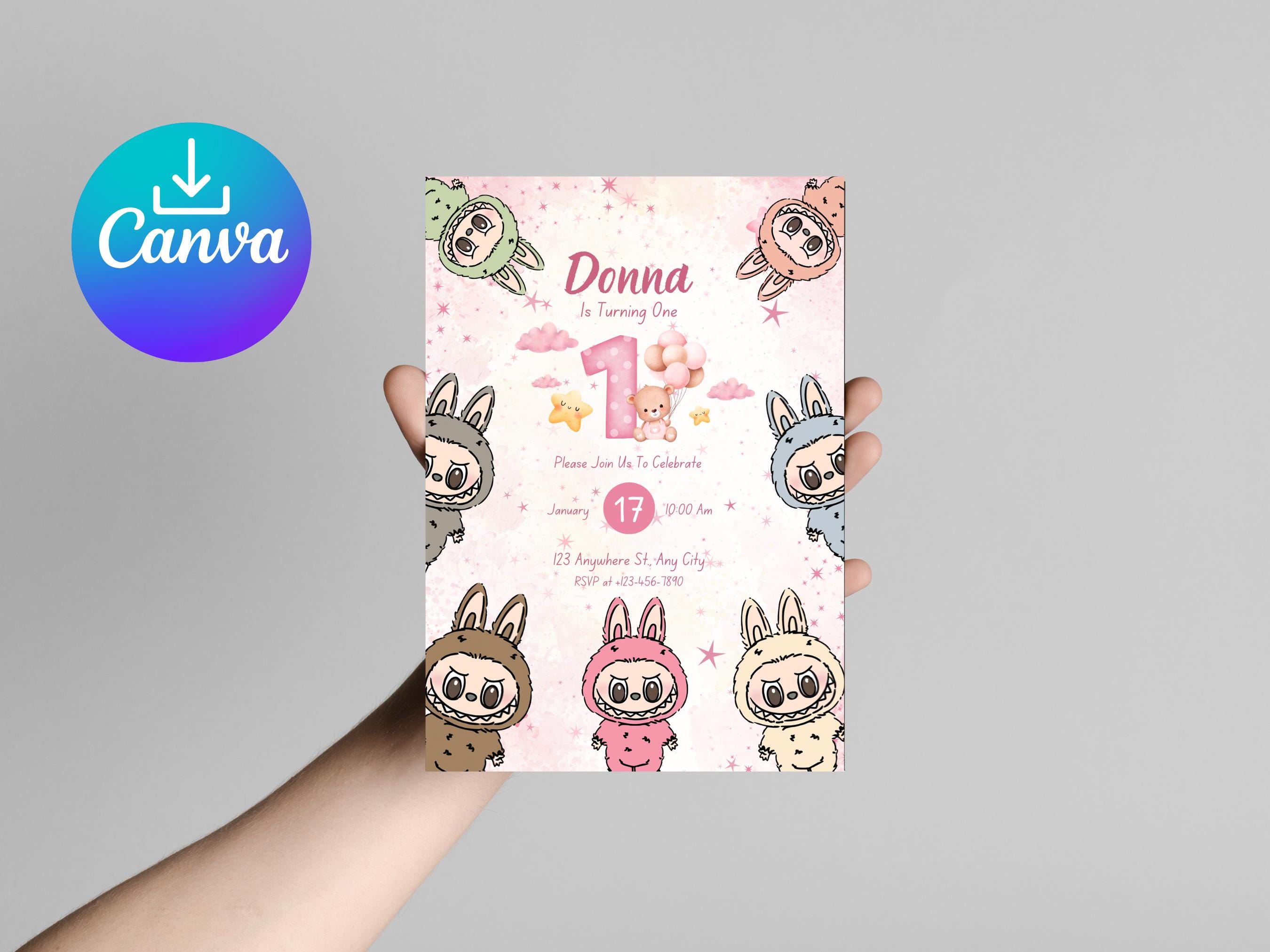 Labubu Invites Labubu Birthday Invitation Template Editable | Cute Kawaii Labubu Party ...