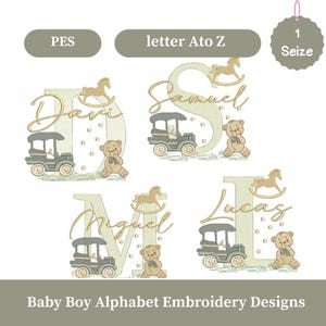 Baby Fonts Embroidery Alphabet Ato Z,Teddy Bear & Vintage Car,Newborn Baby Font Embroidery,PES Format,Animal Baby Font Embroidery Design